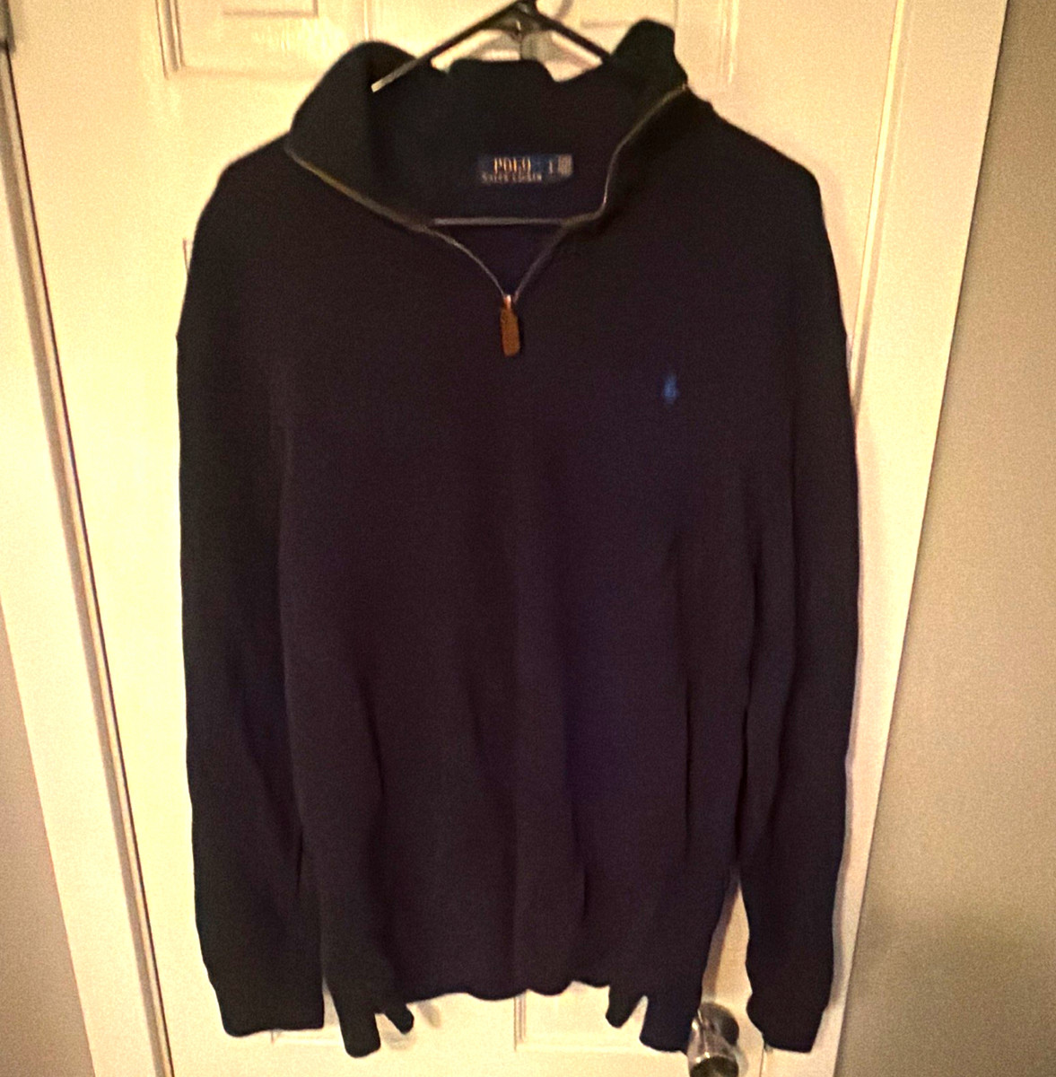 Polo Ralph Lauren Men's Navy Cotton Knit 1/4 Zip Mock Neck Sweater