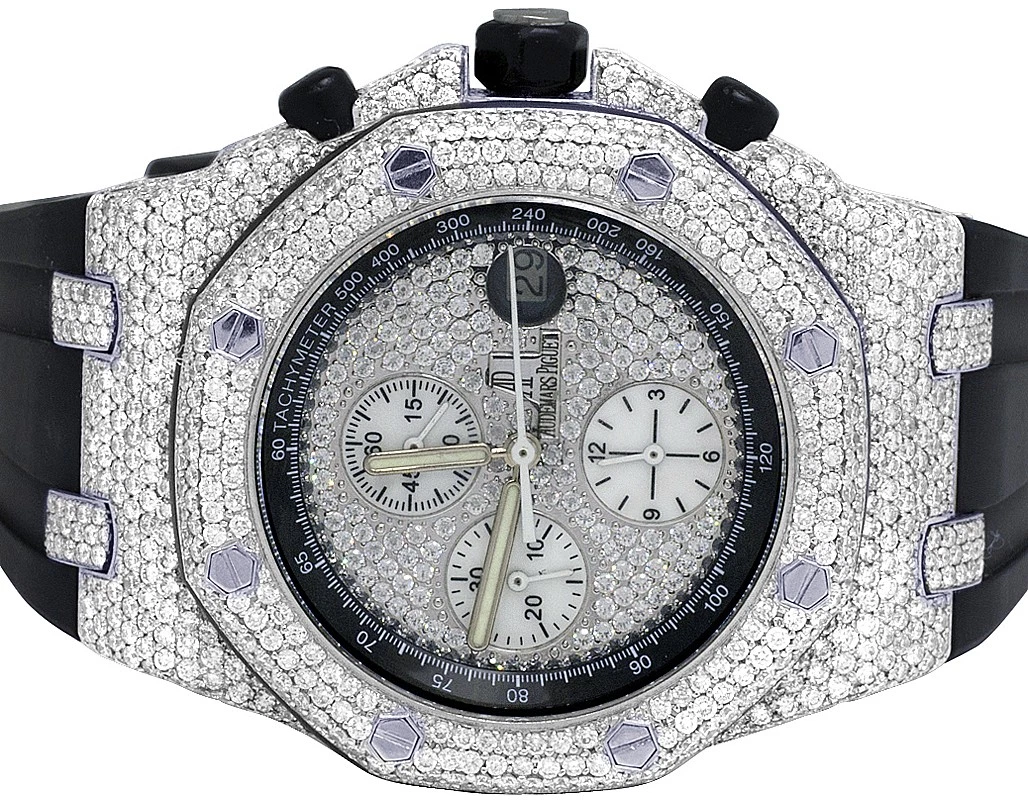 Audemars Piguet — Mens Audemars Piguet Royal Oak Offshore 42MM Rubber Strap Diamond Watch 12.5 Ct