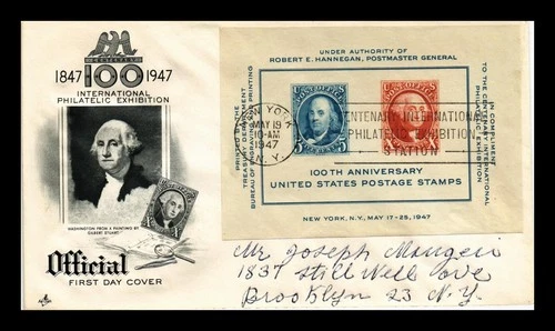 US COVER POSTAGE STAMP CENTENARY SOUVENIR SHEET FDC SCOTT 948 ARTCRAFT