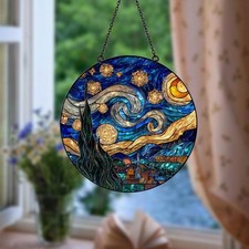 Starry Night Inspired Stained Glass Style Suncatcher Window Decor