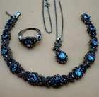 Vintage Sterling Silver Blue Stone Tennis Bracelet Ring Necklace  925 HAN THAI