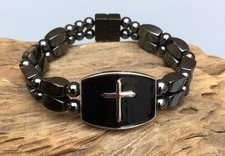 Men's Women's 100 Magnetic Hematite Black Double Bracelet Holy Cross