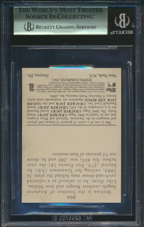 2004 TOPPS CRACKER JACK BASEBALL #204 YADIER MOLINA RC MINI BLUE SP BGS 9.5 GEM - Image 2 of 2
