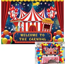 7x5ft Carnival Circus Backdrop Circus Tent Party Backdrop Carousel Ticket Boo...