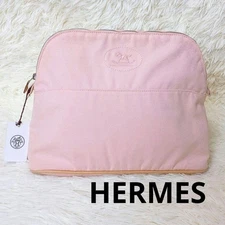 Hermes Bolide Pouch GM Baby Pink Canvas Clutch Bag Excellent Condition