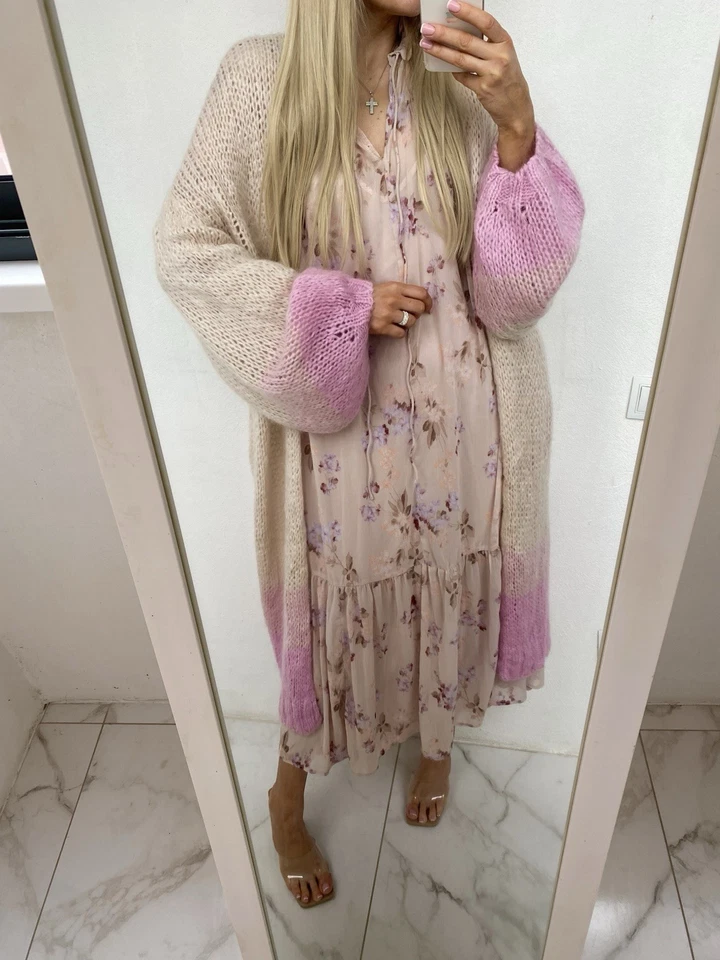 ❤️NEU BOHO ROSA LILA KLEID BLUMEN CHIFFON MAXIKLEID MIDIKLEID H&M GR.L - Bild 1 von 4
