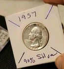 1957 Washington Quarter 90% Silver 25C Coin Fineness 0.9 Uncertified