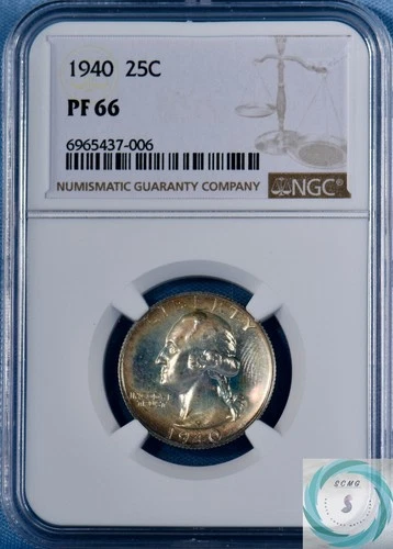 1940 Washington Quarter NGC PF 66 - Amber Gold & Turquoise!