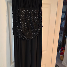 Nine West Women’s Black Maxi Dress Size 16 Sleeveless Ruched Rhinestone Stretch