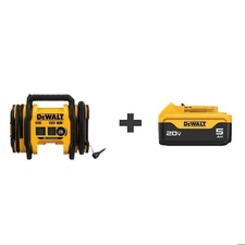 DEWALT Cordless Inflator - 20V, 3-160 PSI, LED Light + 4 Accessories + 1 battery