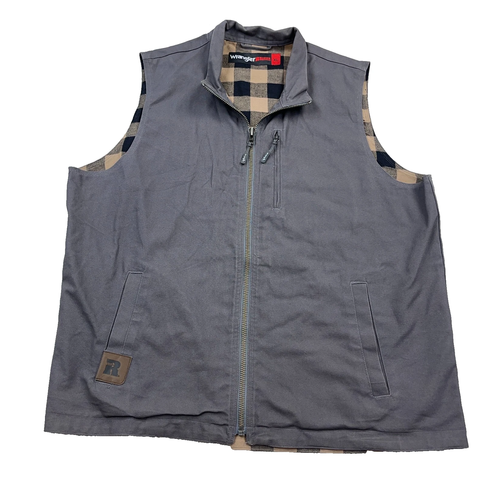 Wrangler Vest Men XL Gray Duck Canvas Flannel Lined Riggs Workwear Jacket