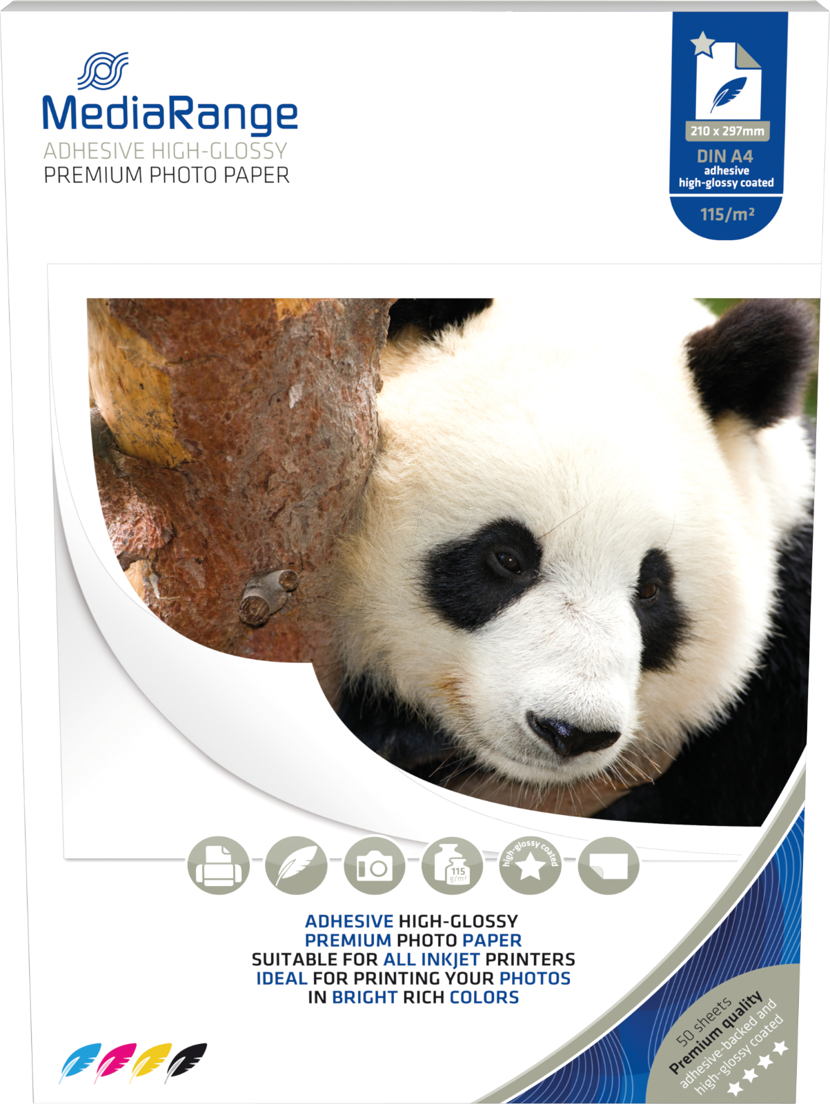 50 Mediarange 115 gsm Glossy Coated A4 Self Adhesive Inkjet Gloss Photo Paper