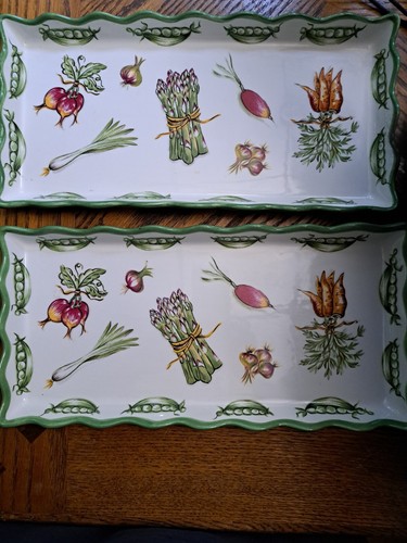 JUEGO DE 2 BANDEJAS PARA SERVIR TEMÁTICAS VEGETALES 13,5"" CERÁMICAS - Imagen 1 de 12