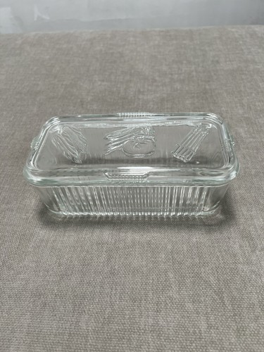 Vintage Federal Kühlschrank Geschirr Deckel Cottagecore 40’s Klarglas gerippt rechteckig