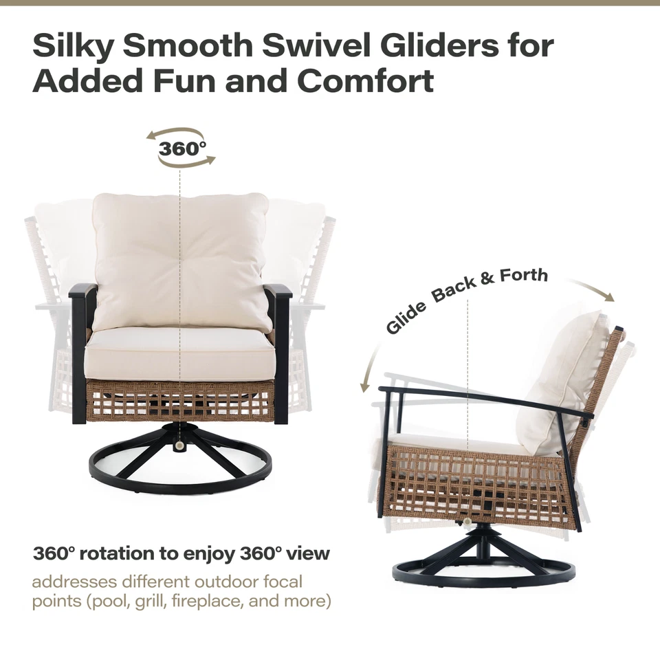 LAUSAINT HOME 3 Pieces Patio Swivel Furniture Set & Coffee Table & Cushions - Image 3 of 4