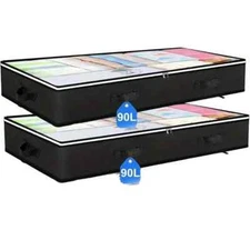 Flexible Zippered Under Bed Storage Dust Bag Clothes Blankets Black 2 Pack  