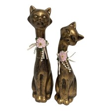 MCM Vintage Pair Long Neck Porcelain Painted Cat Kitty Figurine Statue Set NOS