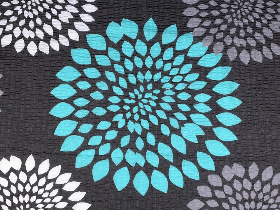 Baumwollkrepp, Seersucker, Serie Mandala, gemustert, Grau / Türkis, 160cm - Bild 2 von 4