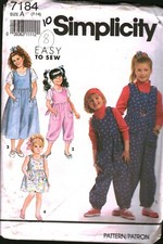 7184 Simplicity Sewing Pattern Girls Jumpsuit Jumper Sundress Top Easy Vintage