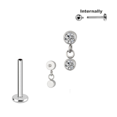 1,2mm Titan Kristall mit Anhänger Labret Innengewinde Helix Ohr Piercing Silber