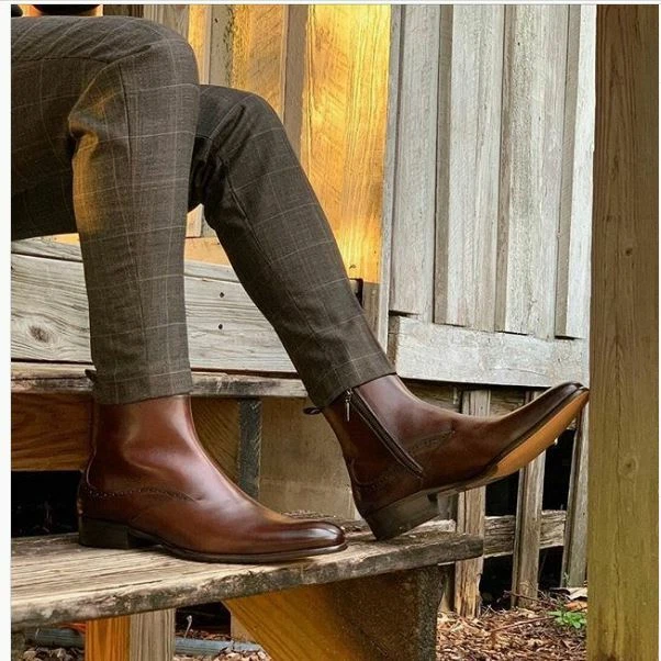 Handmade Brown Chelsea Ankle Boots with Zip Closure, Men Ankle Boots | eBay