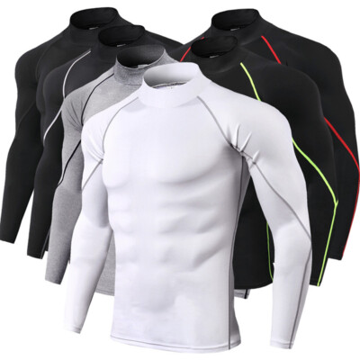 Herren Rollkragen Kompression Unterlage Top Fitness Leggings Athletic Lang Hül  