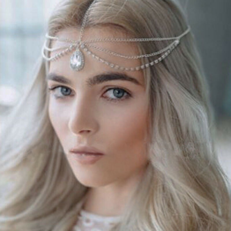 Boho Silver Chain Hair Head Cuff Arabian Head Piece Jewellery UK