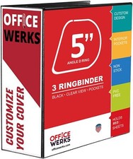 3 Ring Binders, 5" Capacity D-Rings, 8.5" x 11" Presentation Folder. Black 