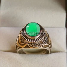 Emerald Oval Cut Gemstone With 925 Sterling Silver Ring For Men's #A1000