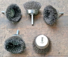 5 Pack- Crimped Wire Cup Brush Steel 1/4" Shank, 2 1/2" size - Die Grinder/Drill