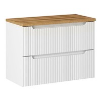 Waschtischunterschrank 80Cm Weiß Eiche Schubladen Rillenfront Badezimmer