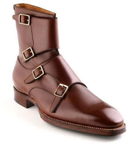 New Handmade mens monk strap ankle high leather boot Men boots Men ankle boot