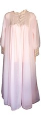 Vtg LONG CHIFFON  LACE PEIGNOIR ROBE Val Mode Sz Sm Lingerie Pink 60s