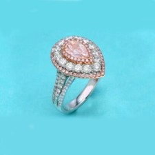 3.25Ct Pink Pear And White Round Halo CZ Engagement Ring Solid 925 Silver