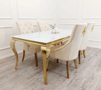 Louis Luxus Italienischer Esstisch 1m 1,4m 1,6m 1,8m 2m Weiß Grau Marmor Gold