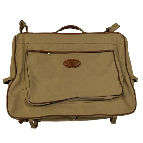 Eddie Bauer Edition Ford Khaki Canvas & Leather Garment Bag Luggage Travel Bag - Picture 2 of 12