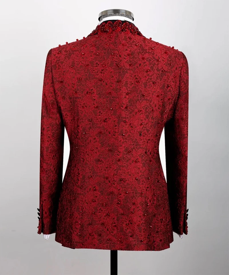 Мужской костюм из 3 предметов блейзер жилет брюки чистый лацкан жених аппликации бисер на заказ - Изображение 4 из 4