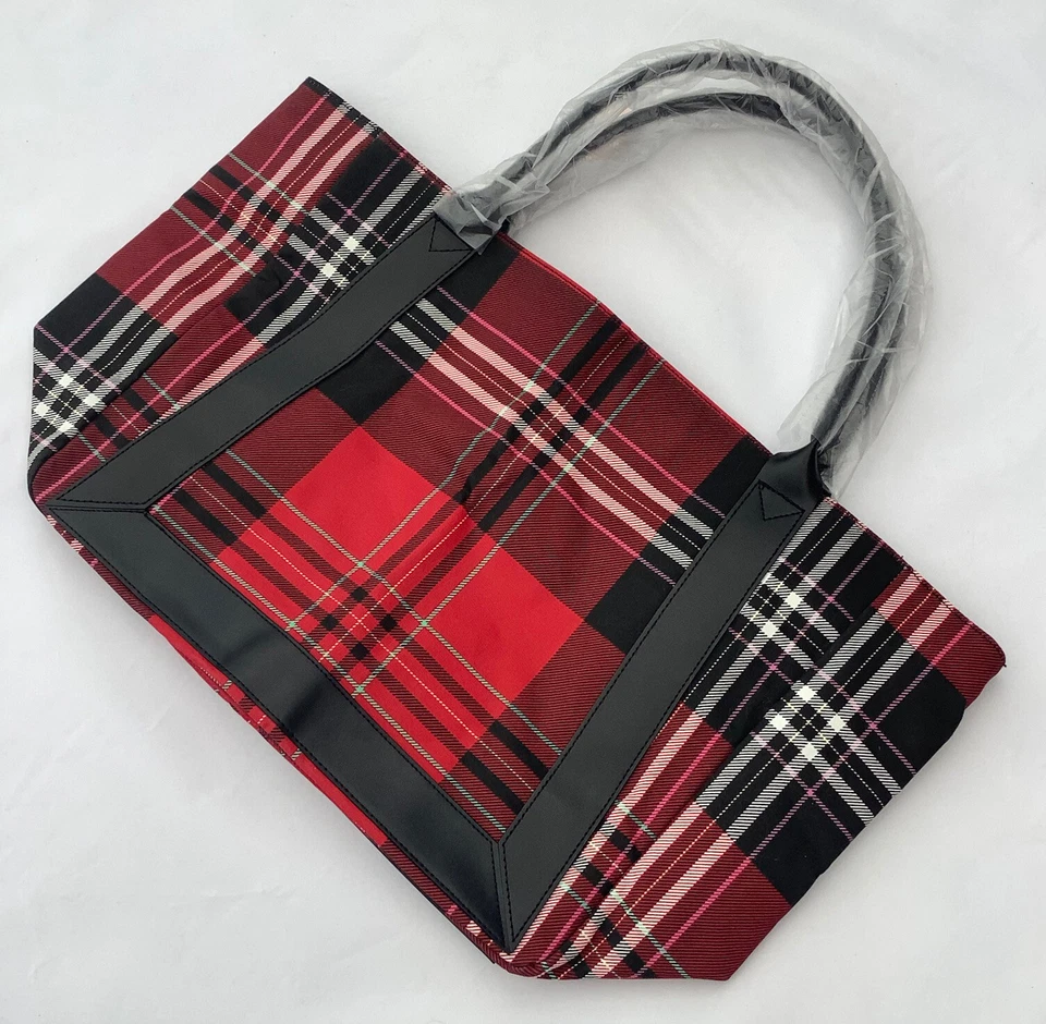 Victoria’s Secret Large Black & Red Tartan Check Shopper Tote Weekend Bag - BNWT — 第 2/4 张图片