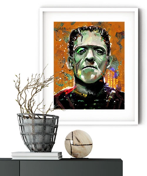 Arte de pared Frankenstein Monster, decoración de películas de terror, arte de películas de miedo, Halloween Foto 2 de 3