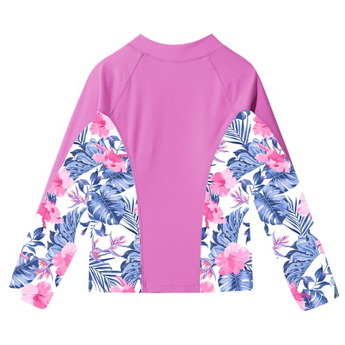Kids Girls Shirts Swimming Swimwear Rash Guard Top Swim Tops Front Zipper Pool - Picture 58 of 67