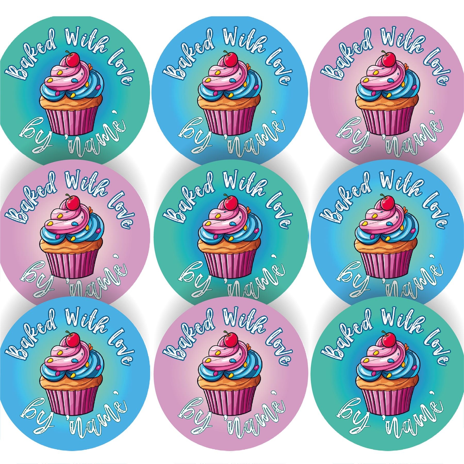 144 Personalised Baked With Love 30mm Reward Stickers for Bakers Teachers Food