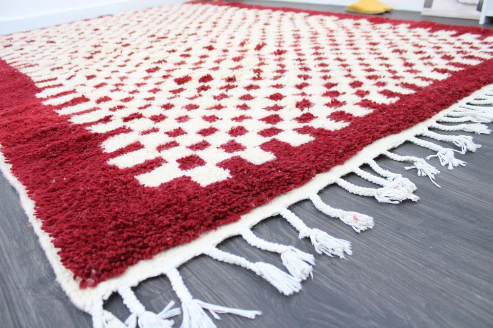 Auténtica alfombra de lana marroquí hecha a mano - Diseño a cuadros tejido a mano - Alfombra bereber Foto 3 de 4