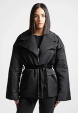 Manière De Voir Nylon Belted Jacket In Black (size 6) - Rrp £160