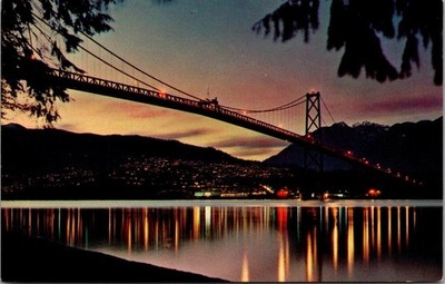 LIONS GATE BRIDGE at Dusk VANCOUVER, B.C. Canada Postcard