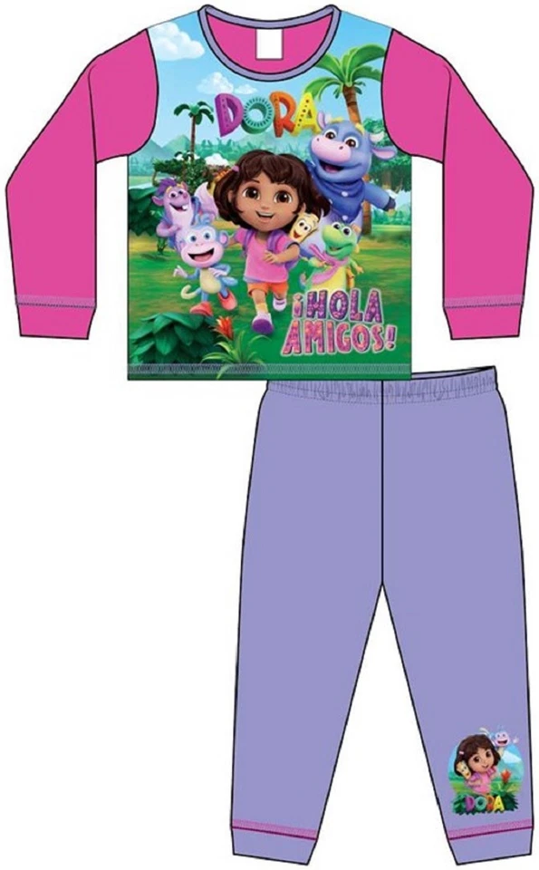 DORA THE EXPLORER Girls Pyjamas/Long-Sleeved Pink & Lilac PJs Sizes 1.5-5 Years - Image 2 of 4