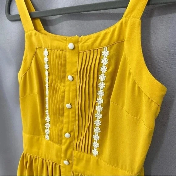 modcloth amarillo pintuck vestido margarita sin mangas poliéster bolsillos xxs 23" cintura Foto 4 de 4