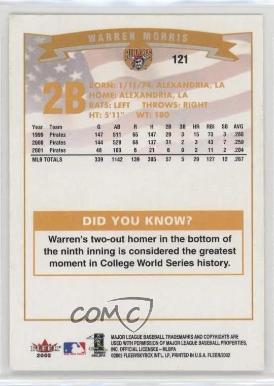 2002 Fleer Warren Morris #121 - Image 2 of 2