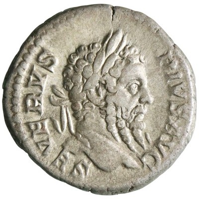 Roman: Septimius Severus (193-211), silver denarius (3.32g), Rome mint, 210 CE.