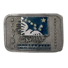 Alaska 1984 Silver Anniversary Belt Buckle Eagle 25 Years of Statehood Western
