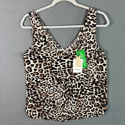 b.young Joella V-Neck Sleeveless Tank Top Womens Size 4 (36) Birch Leopard Print